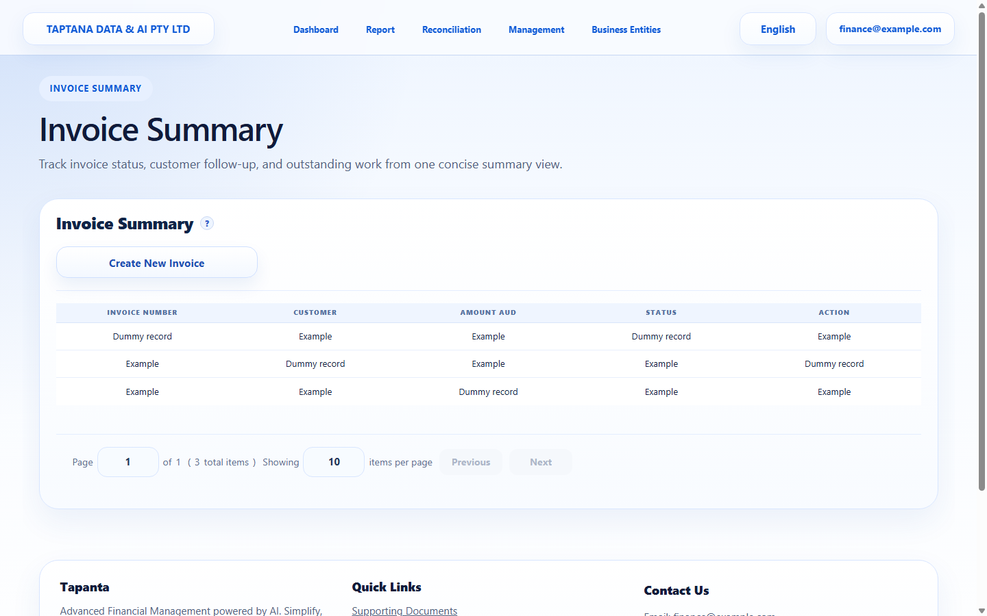 Open a new invoice screenshot